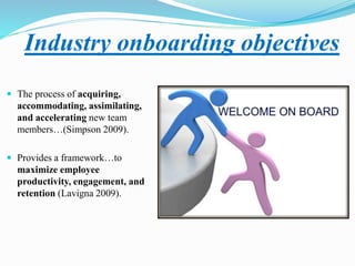  The process of acquiring,
accommodating, assimilating,
and accelerating new team
members…(Simpson 2009).
 Provides a fr...