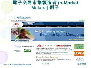 電子交易市集製造者 (e-Market Makers) 例子 □ ： Ariba.com 