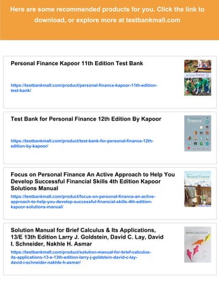 Personal Finance Kapoor 11th Edition Solutions Manual | PDF