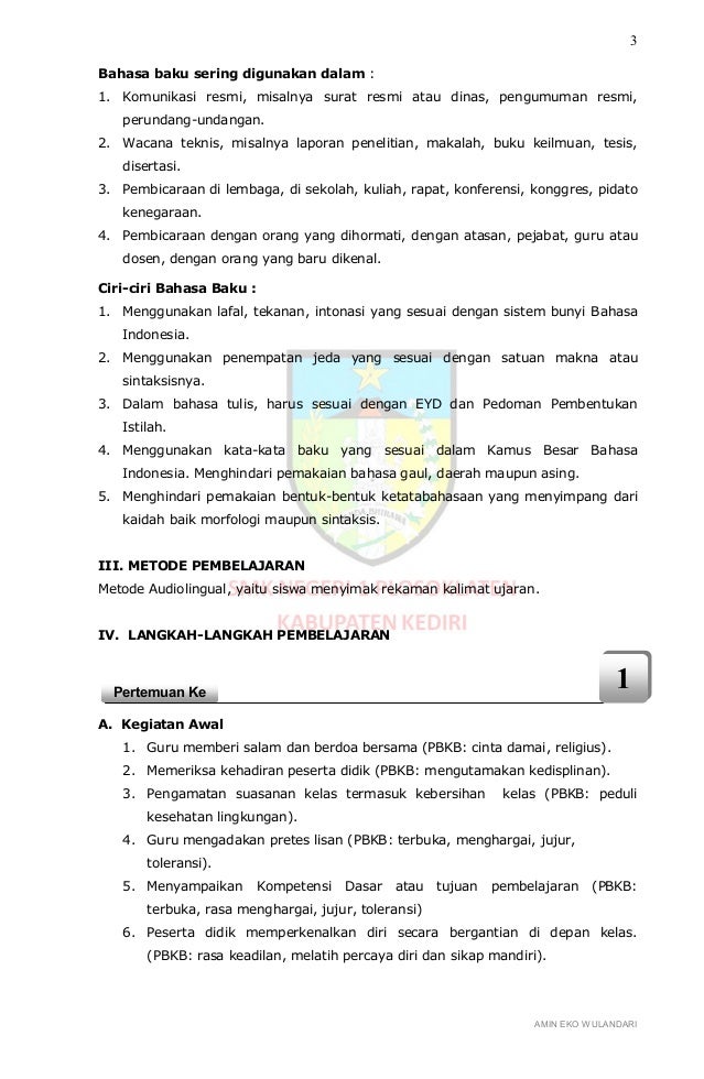 RPP BERKARAKTER BAHASA INDONESIA SMK KELAS X SEMESTER 1