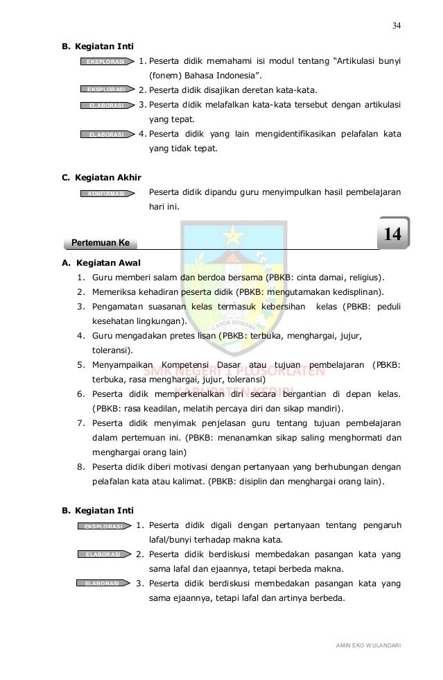 RPP BERKARAKTER BAHASA INDONESIA SMK KELAS X SEMESTER 1