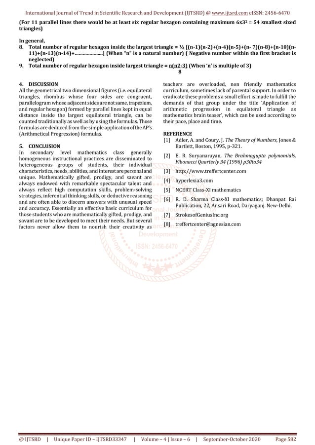 Application of arithmetic progression in equilateral triangle as