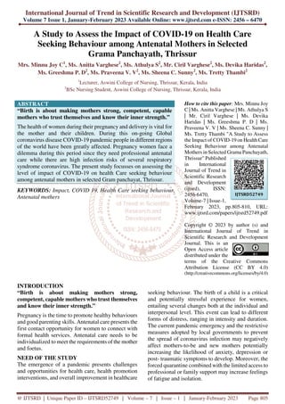 A Study to Assess the Impact of COVID 19 on Health Care Seeking ...