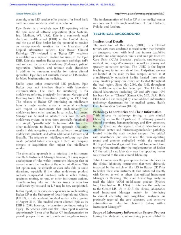 Implementation of Epic Beaker Clinical Pathology at an academic medical