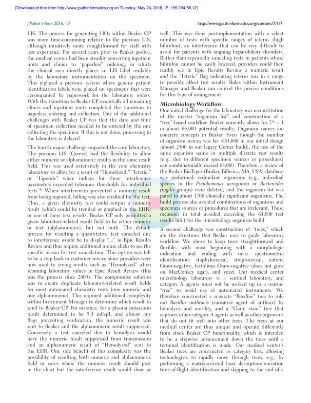 Implementation of Epic Beaker Clinical Pathology at an academic medical
