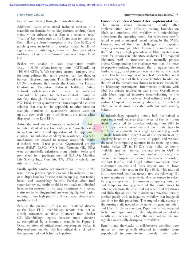 Implementation of Epic Beaker Clinical Pathology at an academic medical