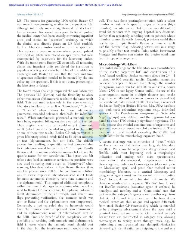 Implementation of Epic Beaker Clinical Pathology at an academic medic…