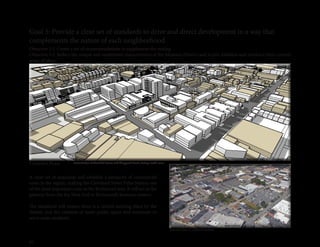 50
Goal 5: Provide a clear set of standards to drive and direct development in a way that
complements the nature of each neighborhood
Objective 5.1: Create a set of recommendations to supplement the zoning
Objective 5.2: Reflect the unique and established characteristics of the Museum District and Scott’s Addition and reinforce their current
sense of place
A clear set of standards will establish a heirarchy of commercial
cores in the region, making the Cleveland Street Pulse Station one
of the most important cores in the Richmond area. It will act as the
gateway from the the West End to Richmond’s business centers.
The standards will ensure there is a central meeting place by the
Station and the creation of more public space and enclosure to
serve areas residents.
Concept Plan
Existing Conditions
Intersection of Marshall Street and Sheppard Street, facing south-west
 