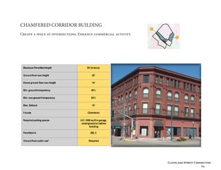 Cleveland Street Connection
69
CHAMFERED CORRIDOR BUILDING
Create a space at intersections. Enhance commercial activity.
 