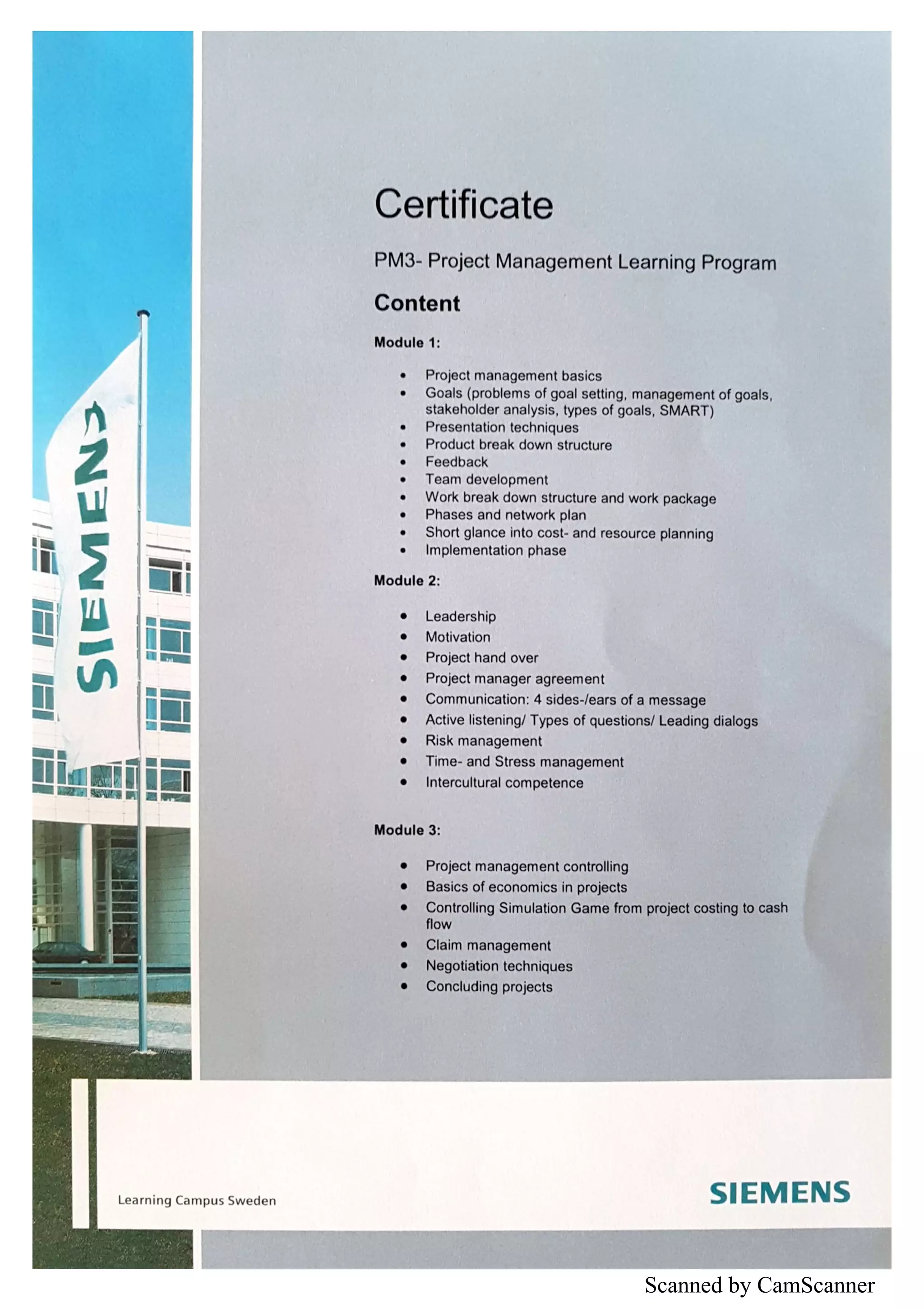 PM3 Certificate Siemens AB | PDF
