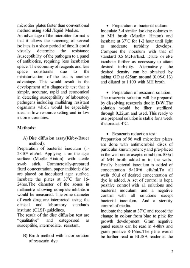 Modified resazurin microtiter assay for in vitro assessment of