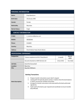 Priya Ramchurn CV | PDF