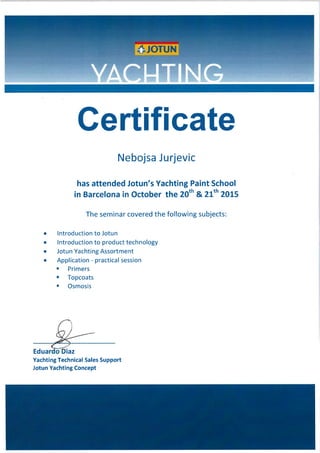 YOTUN YACHTING CERTIFICATE