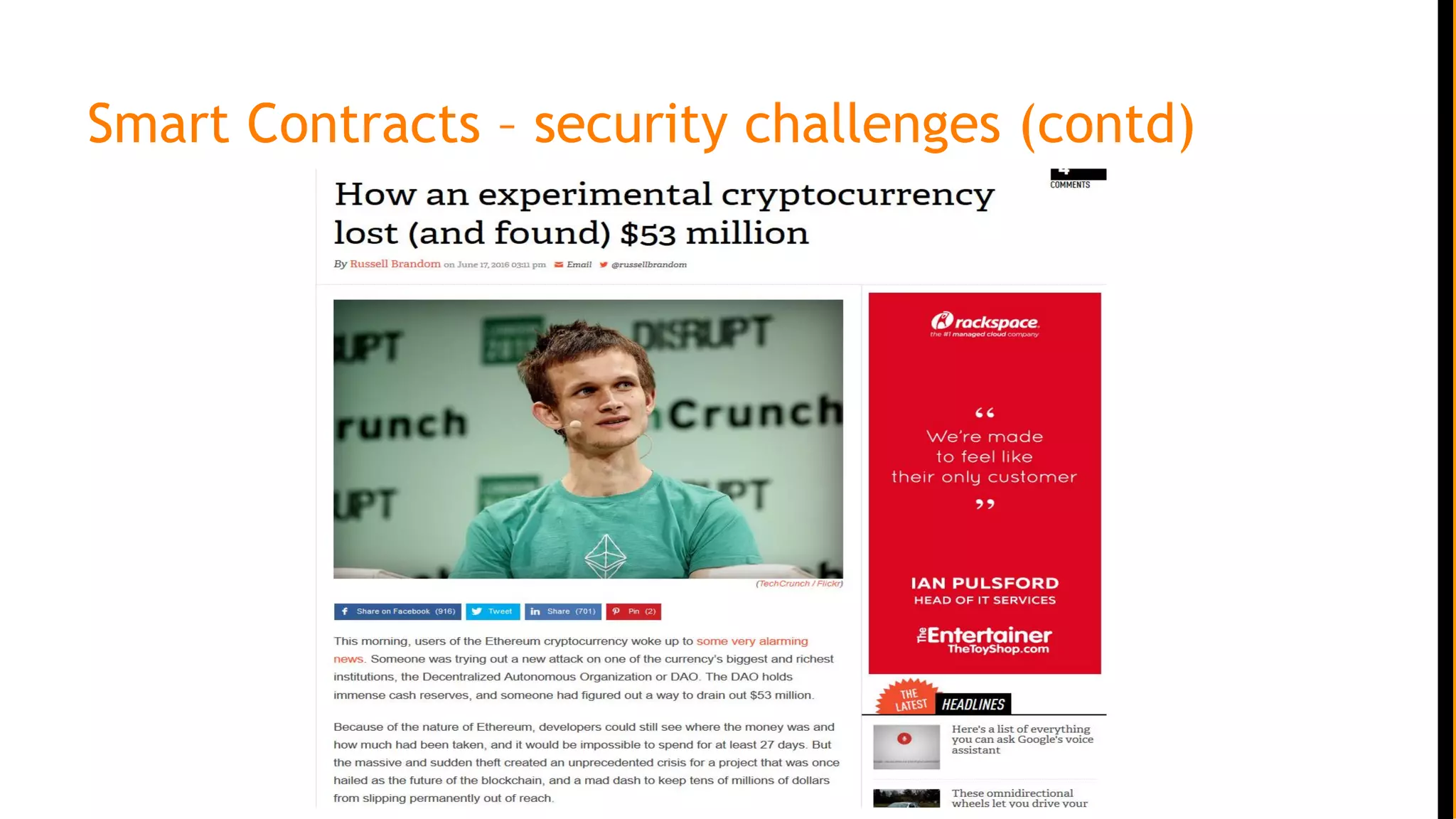 Smart Contracts – security challenges (contd)
 