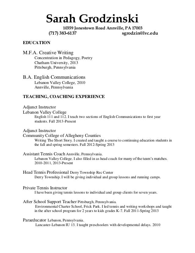 cv grodzinski tennis coach resume sample