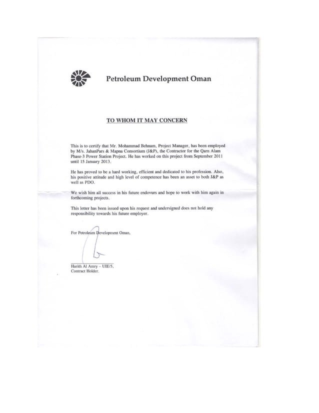 pdo- recommendation letter -Mr Behnam | PDF