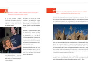 lONDrEs                                                                                                                                                                                lONDrEs




POst                                                                                          POst


49                                                                                            50
                                                                                              04 mar   MERGULHE, SE LAMBUZE, E DEPOIS ME CONTE COMO FOI. BURNING
03 mar    #SHARING9 LONDRES – SOM DO ROBERTO CARLOS ENVIADO PELO
                                                                                                       MAN E A TENDÊNCIA DOS POP-UP QUALQUER COISA
          @IANBLACK CHEGA AO LOCKSIDE LOUNGE


                                                                                              Uma cidade não é só feita de lugares, mas também dos encontros que proporciona. E foi num
Mais uma missão completada. O Ian Black      Encontrei o que procurava no Lockside
                                                                                              fim de tarde em Londres que eu encontrei James Hanusa e um universo de eventos inovadores
tinha mandado um vinil do Rei pra terra da   Louge. Era a noite de aniversário do One-
                                                                                              que eu ignorava completamente. Ele é membro da Burning Man Organization, e se vocês tam-
rainha, mas dessa vez não bastava entregar   glove Club, e quem assumia o som era o DJ
                                                                                              bém nunca ouviram falar desse grupo, vão ficar sabendo agora.
pra alguém: eu tinha que colocar pra tocar   Naked Jake. Ele foi super simpático, gostou

num pub antes também.                        da ideia, e colocou o nosso som pra tocar lá

                                             de boa.



                                             Depois de eu explicar a importância desse

                                             tal Roberto Carlos e conversar um pouco

                                             mais sobre música brasileira, decidi que ia

                                             ser ele mesmo que ia levar o disco. Foi mi-

                                             nha maneira de presentear o OneGlove Club

                                             no seu aniversário. Quem sabe assim come-

                                             ça a incorporar mais referências brasileira no

                                             seu trabalho e assim multiplicar ainda mais a    Desde 1991, todos os anos um número cada vez maior de pessoas se reúne no meio do deserto

                                             nossa música pelo mundo?                         de Black Rock, nos Estados Unidos, para um acontecimento memorável. Uma semana antes, a

                                                                                              única coisa que se vê é areia, vento e um lago. Uma semana depois também. No entanto, duran-

                                             Espero que você tenha gostado, Ian. Quem         te a semana do evento, 48 mil pessoas (!!!) transformam a locação no melhor lugar do mundo

                                             já tava ficando apegado depois de dois me-       para criar, ousar, interagir, sobreviver, despirocar e experimentar um espírito de inovação que

                                             ses vendo essa capa todo dia era eu. Mas         talvez não se encontre em nenhum outro lugar. Mas se vocês estão pensando que isso tudo é só

                                             agora sei que está com alguém que vai fazer      uma festa, vamos começar a esclarecer algumas coisas.

                                             bom uso. Até a próxima!
Decidi que o lugar pra isso ia ser Candem
                                                                                              . 1) Absolutamente nada está a venda, a não ser café e gelo. Todos os itens necessários à so-
Town, e saí procurando um DJ com vitrola e
                                                                                              brevivência durante a semana têm de ser trazidos de casa (e levados embora). O princípio mais
cabeça abertas pra conhecer mais da Músi-
                                                                                              básico da filosofia do Burning Man é a autossuficiência radical e o “Leave no Traces”.
ca Popular Brasileira.
 