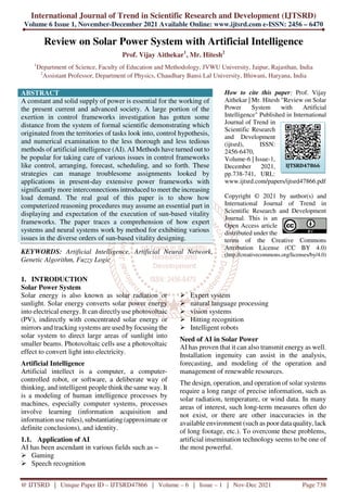 Review on Solar Power System with Artificial Intelligence | PDF