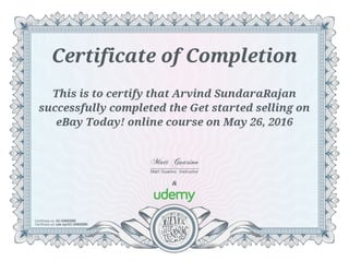 Arvind Sundararajan - Sales Certificate