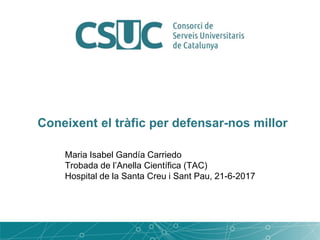Coneixent el tràfic per defensar-nos millor
Maria Isabel Gandía Carriedo
Trobada de l’Anella Científica (TAC)
Hospital de la Santa Creu i Sant Pau, 21-6-2017
 