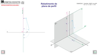 fo
x
har
a
x
A2
B2
A1
B1
y
Ar
Br
O
Br
Ar
A1
B1
A2
B2
(fa)
(ha)
z
e
(ha)(fa)
(e1)
e2
MÉTODOS GEOMÉTRCOS AUXILIARES I
Rebatimento de
plano de perfil
EXERCÍCIO: - Quadrado [ABCD] de perfil;
- A( 1; 2; 1) e B( 1; 1; )4,5
GEOMETRIA DESCRITIVAhttps://geometriadescritivamaisfacil.wordpress.com
Prev Next
 