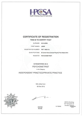 HPCSA - certificate