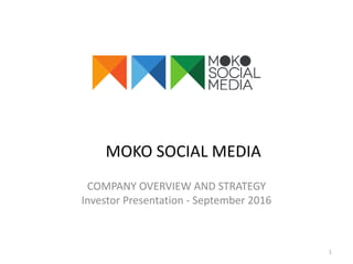 COMPANY OVERVIEW AND STRATEGY
Investor Presentation - September 2016
1
MOKO SOCIAL MEDIA
 
