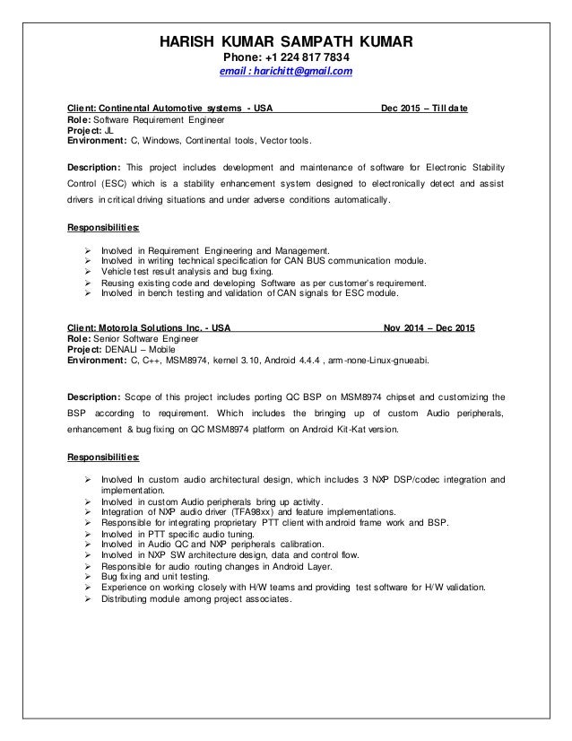 xcode for requirement 8 Embedded Resume HARISH SW xcode for requirement 8 Embedded Resume HARISH SW