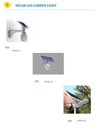 P30
HT-SGL-5
HT-SGL-10
HT-SGL-25
P29
SOLAR LED GARDEN LIGHT
P28
 