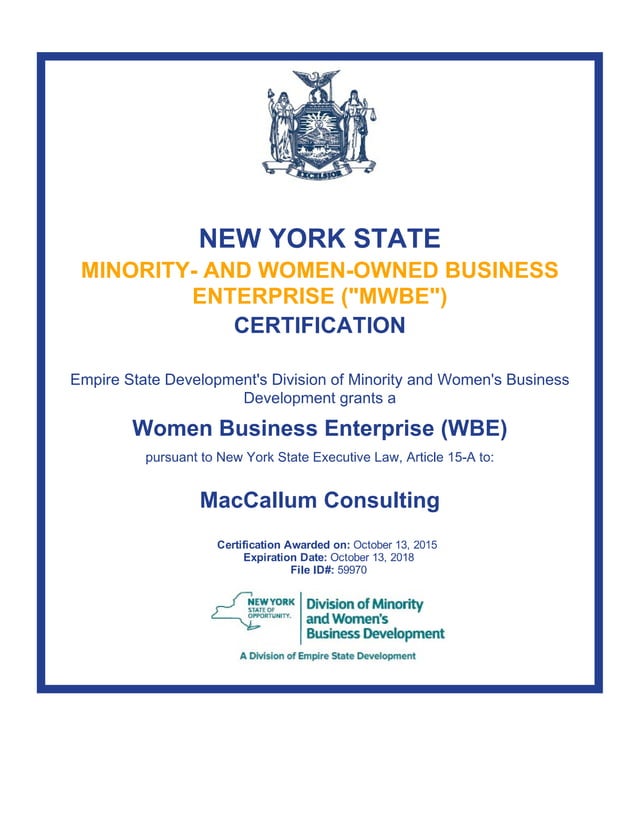 MacCallum Consulting MWBE Certificate | PDF