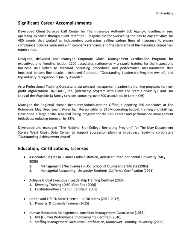HARDISTY G PROFESSIONAL RESUME 2016