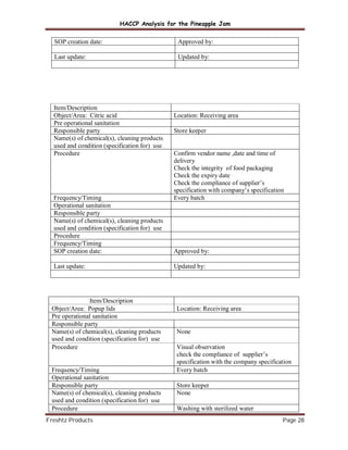 HACCP Manual for jam industry | PDF