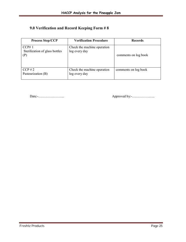 HACCP Manual for jam industry PDF