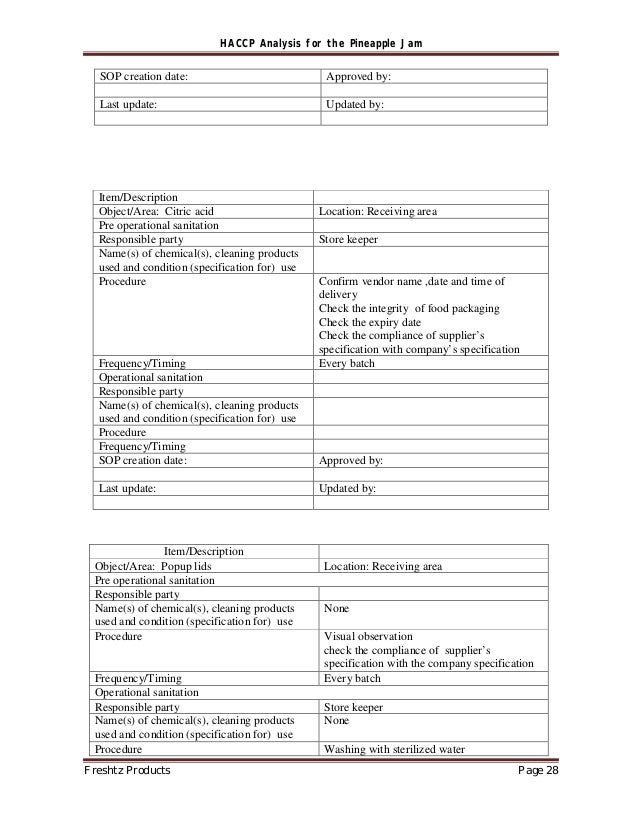 Haccp Manual For Jam Industry