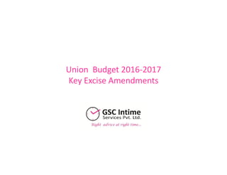 Union Budget 2016-2017
Key Excise Amendments
 