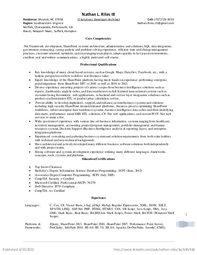 dot net architect resume