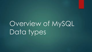 Overview of MySQL
Data types
 