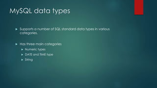 MySQL Data types | PPTX | Databases | Computer Software and Applications