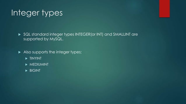 MySQL Data types | PPTX | Databases | Computer Software and Applications