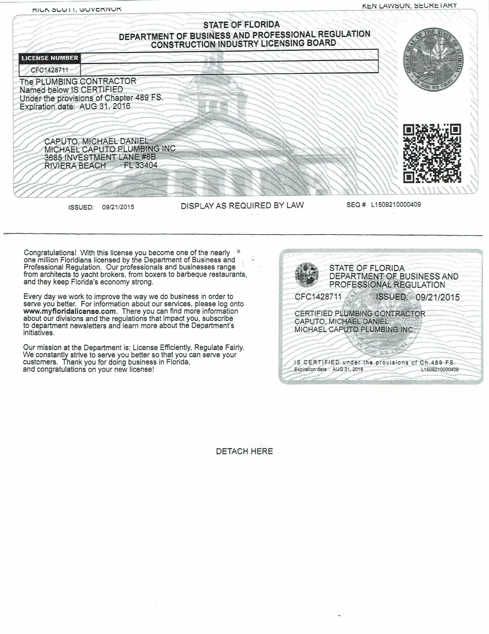 License Michael Caputo Plumbing | PDF