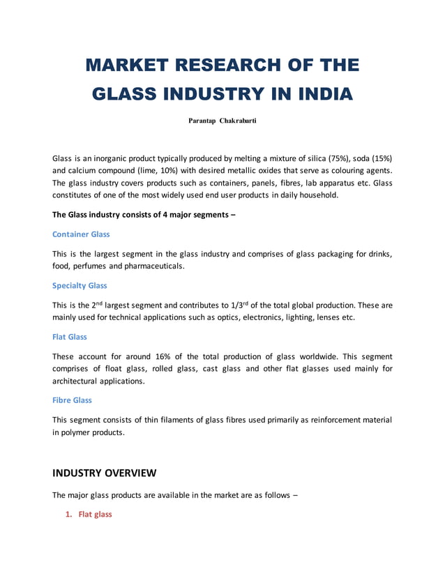 MARKET RESEARCH OF THE GLASS INDUSTRY IN INDIA