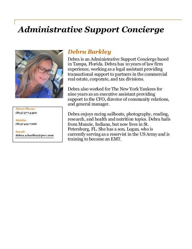 debra barkley bio stp administrative assistant bio examples
