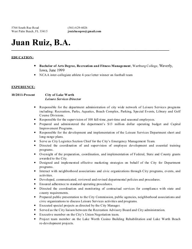 recreation resume