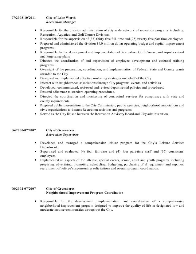 recreation resume