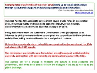ROLE OF ACADEMIA IN ACHIEVING THE SUSTAINABLE DEVELOPMENT GOALS f | PDF