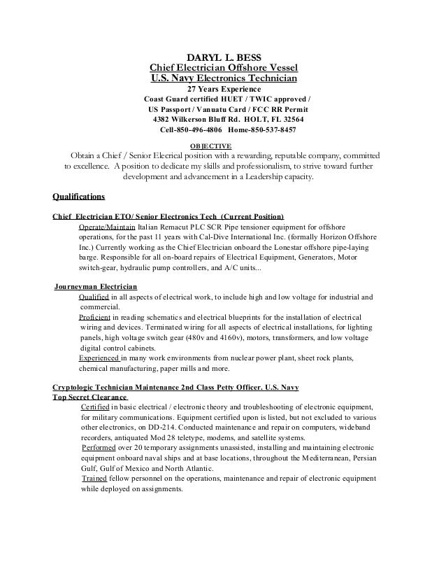 resume for electronic technician