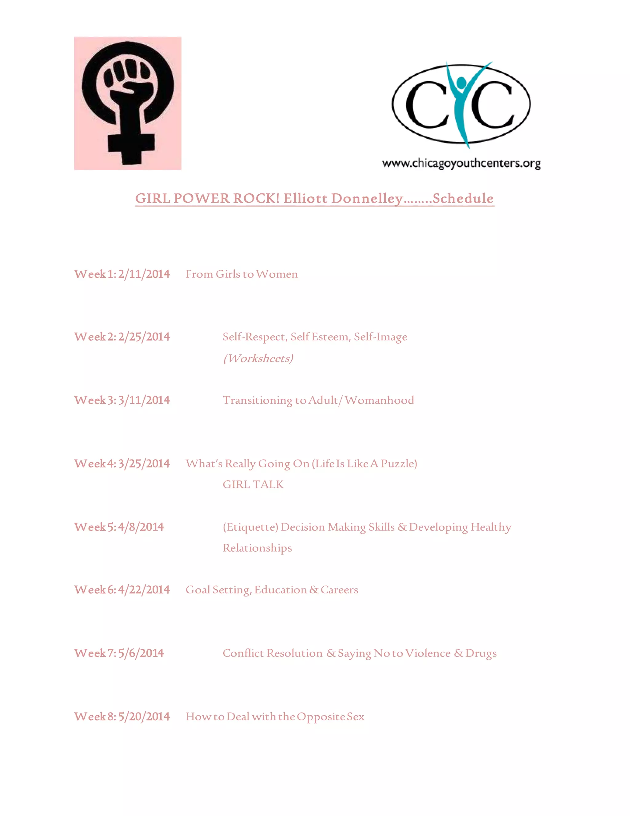 Girl Power Rock CYC-EDYC Schedule | DOCX