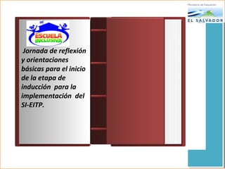Agenda de
trabajo
09 agosto
2013
Jornada de reflexión
y orientaciones
básicas para el inicio
de la etapa de
inducción para la
implementación del
SI-EITP.
Jornada de reflexión
y orientaciones
básicas para el inicio
de la etapa de
inducción para la
implementación del
SI-EITP.
 