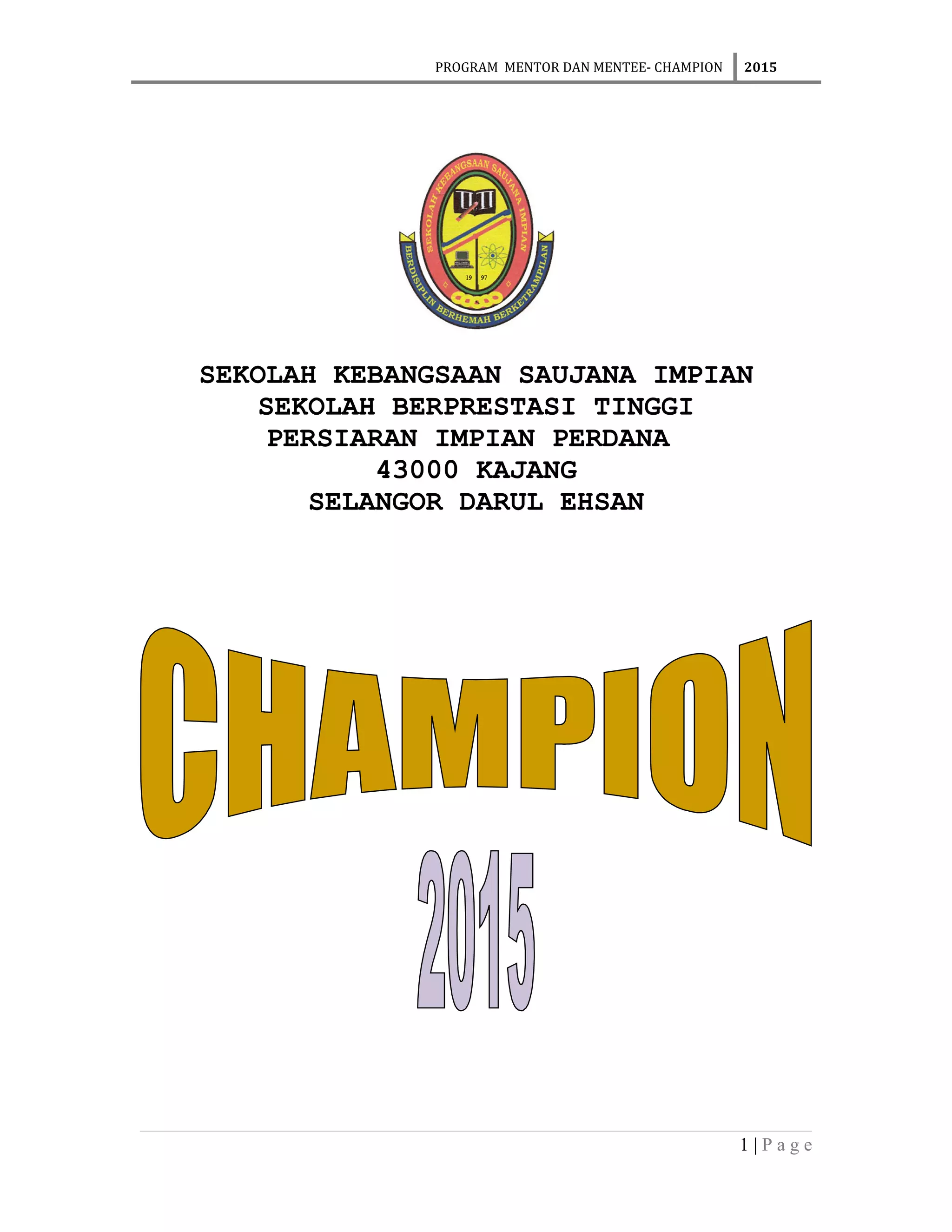 Contoh Kertas Kerja Program Champion -Mentor mentee-champion | DOC
