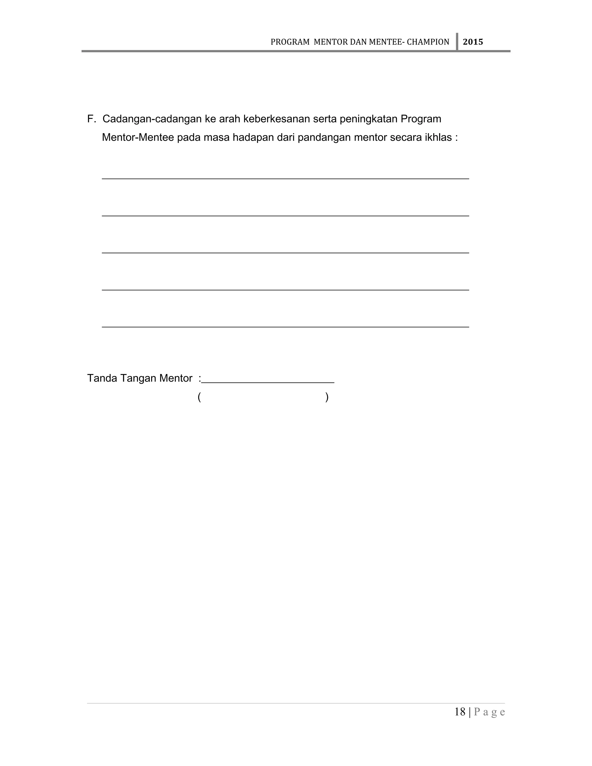Contoh Kertas Kerja Program Champion -Mentor mentee-champion | DOC
